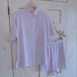 Victoria’s Secret New 2-Piece M Luxe Crepe Pajamas Set Button-Up Shorts Lilac